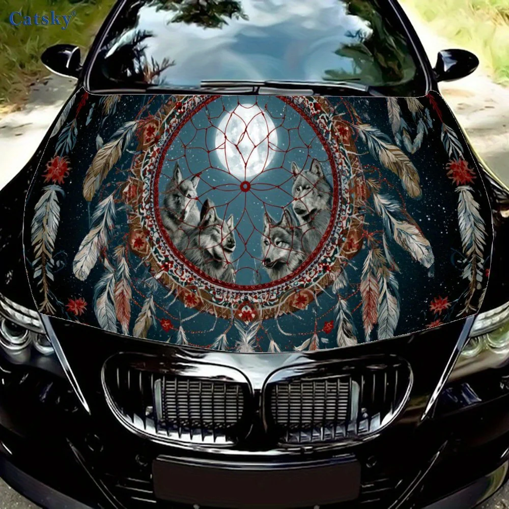 

Dark Dreamcatcher and Wolf Car Hood Sticker, Personalized & Trendy Auto Art Decal, Self-adhesive Waterproof Car Exterior Vinyl W