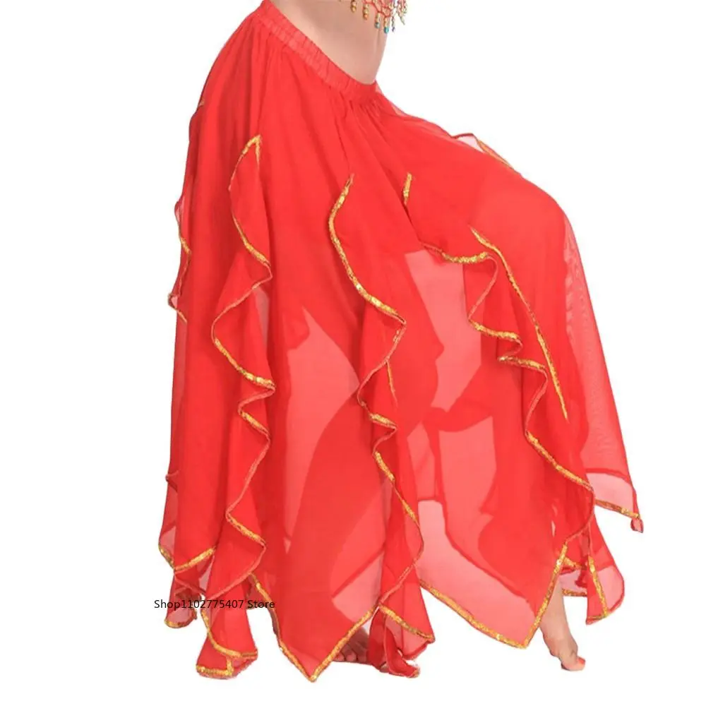 Sparkling Belly Dancing Skirt Women Chiffon Spanish Skirt Shiny Tassels Long Dancing Skirt Show Costumes Belly Dance Accessories