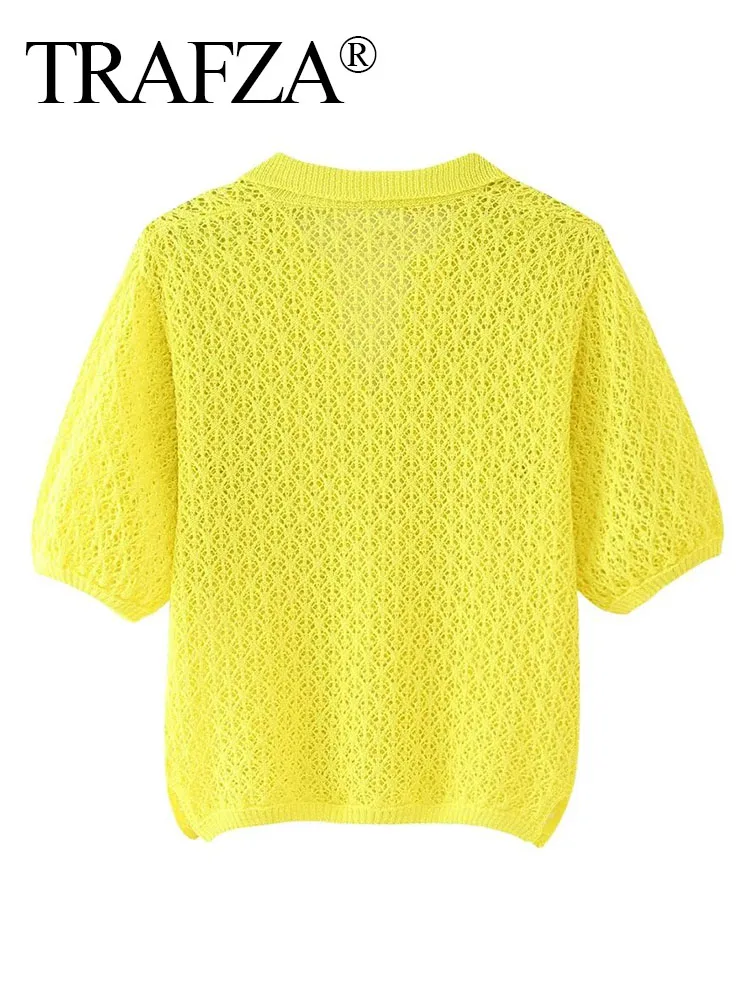 Trafza เสื้อเสื้อกันหนาวแบบถักแฟชั่นของผู้หญิง3สีล้วนสำหรับฤดูร้อน
