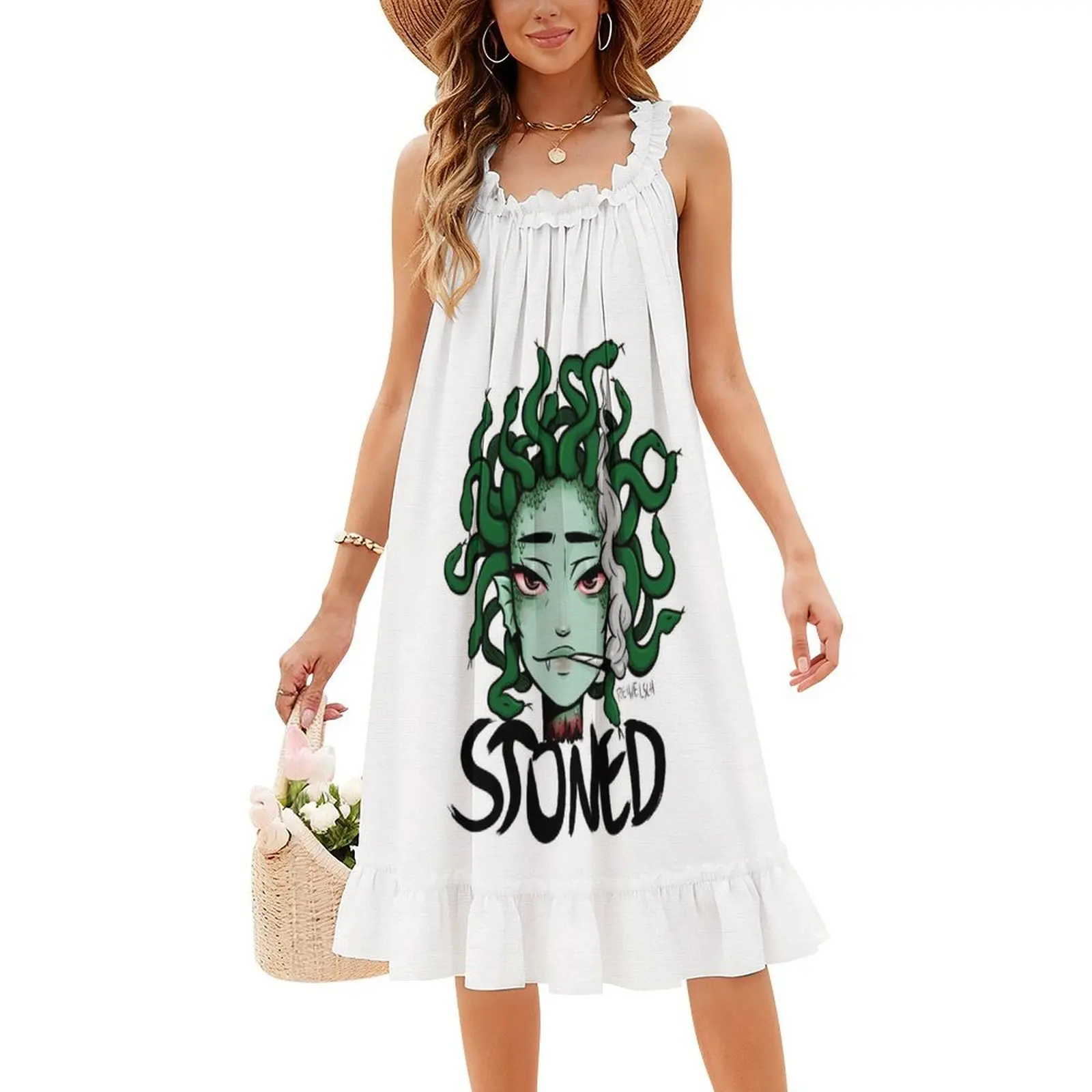 فستان قصير على طراز Preppy للنساء على شكل حرف a فضفاض مناسب فستان يوم غير رسمي المخدرات الاعشاب الممزق فستان الأساطير اليونانية للفتيات #4
