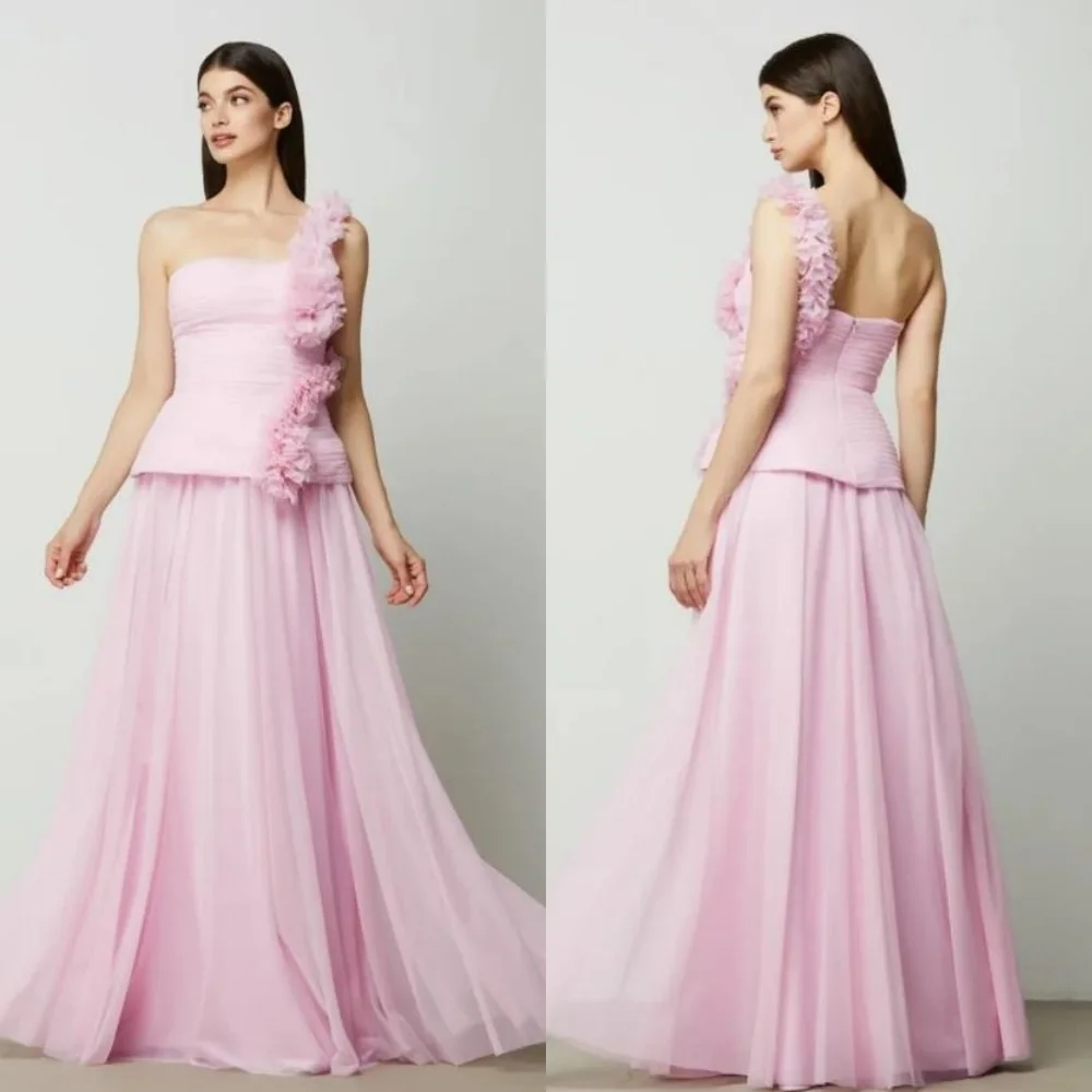 

Customized Matching Classic Chiffon Pleat Ruched A-line One-shoulder Long Dresses Evening Dresses Sizes Available High Quality