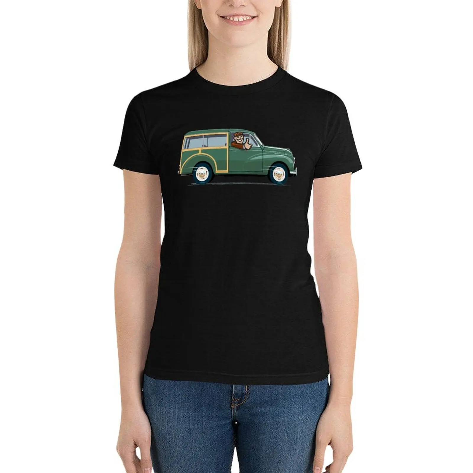 Morris Minor Traveller in Almond green T-Shirt funny hippie clothes shirts graphic tees t-shirts for Women graphic tees funny