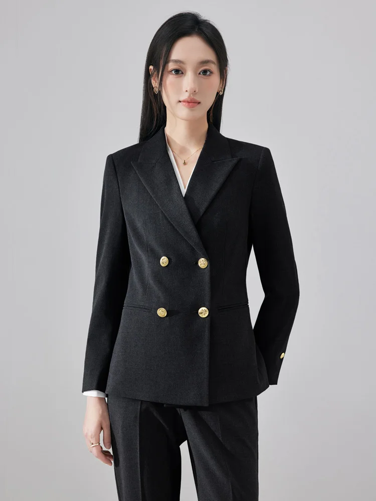Cobalt Blue Women's Suiting Set Professional Interview Outfit Career Lady's Blouse And Pants Commute Style Full 