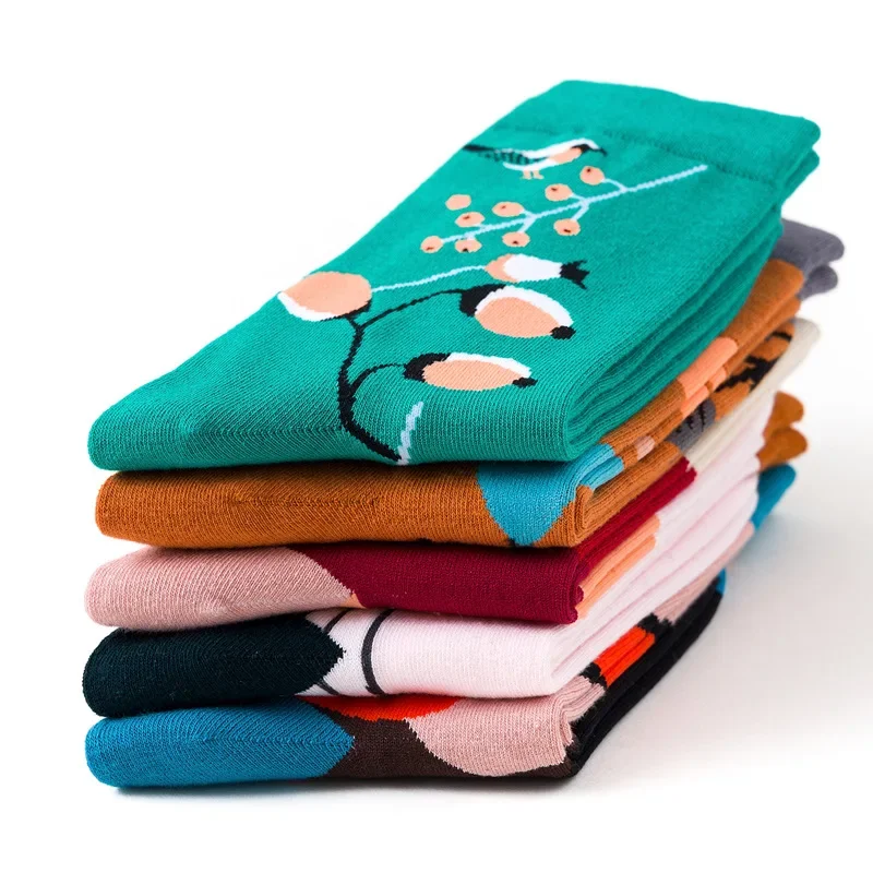 رائجة البيع الكرتون الجاكار مضحك الفن الجوارب النباتات الإبداعية الزهور لطيف النساء الجوارب خمر الترفيه القطن Kawaii الجوارب بالجملة