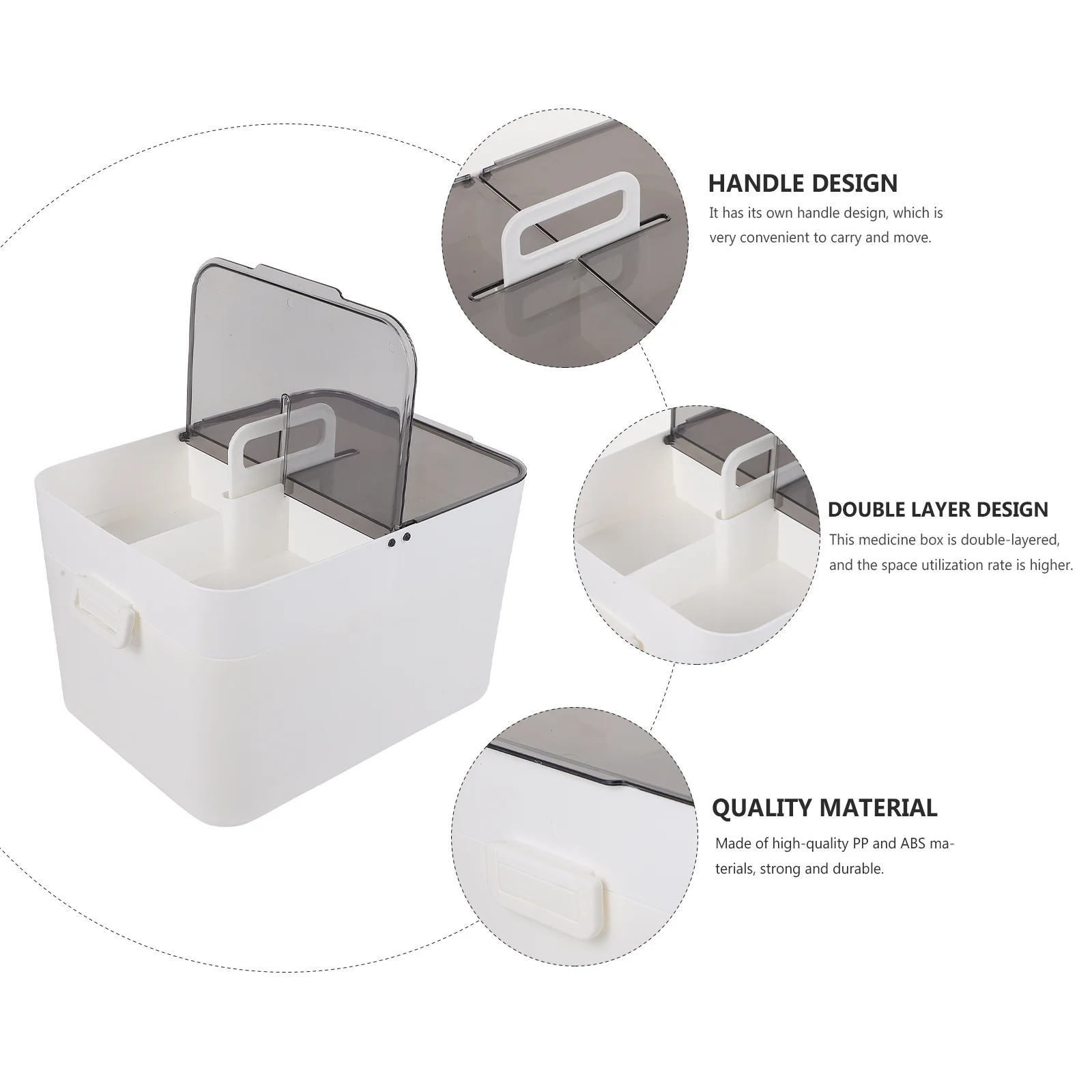 1 قطعة صندوق دواء واسع خفيف الوزن للإسعافات الأولية طبقة مزدوجة مقصورات منفصلة مقبض قوي للمنزل والمكتب في الهواء الطلق #3