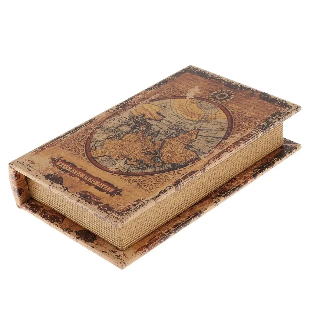 Vintage Hollow Books Model Wooden Storage to Decorate Bookshelf , World Map_C