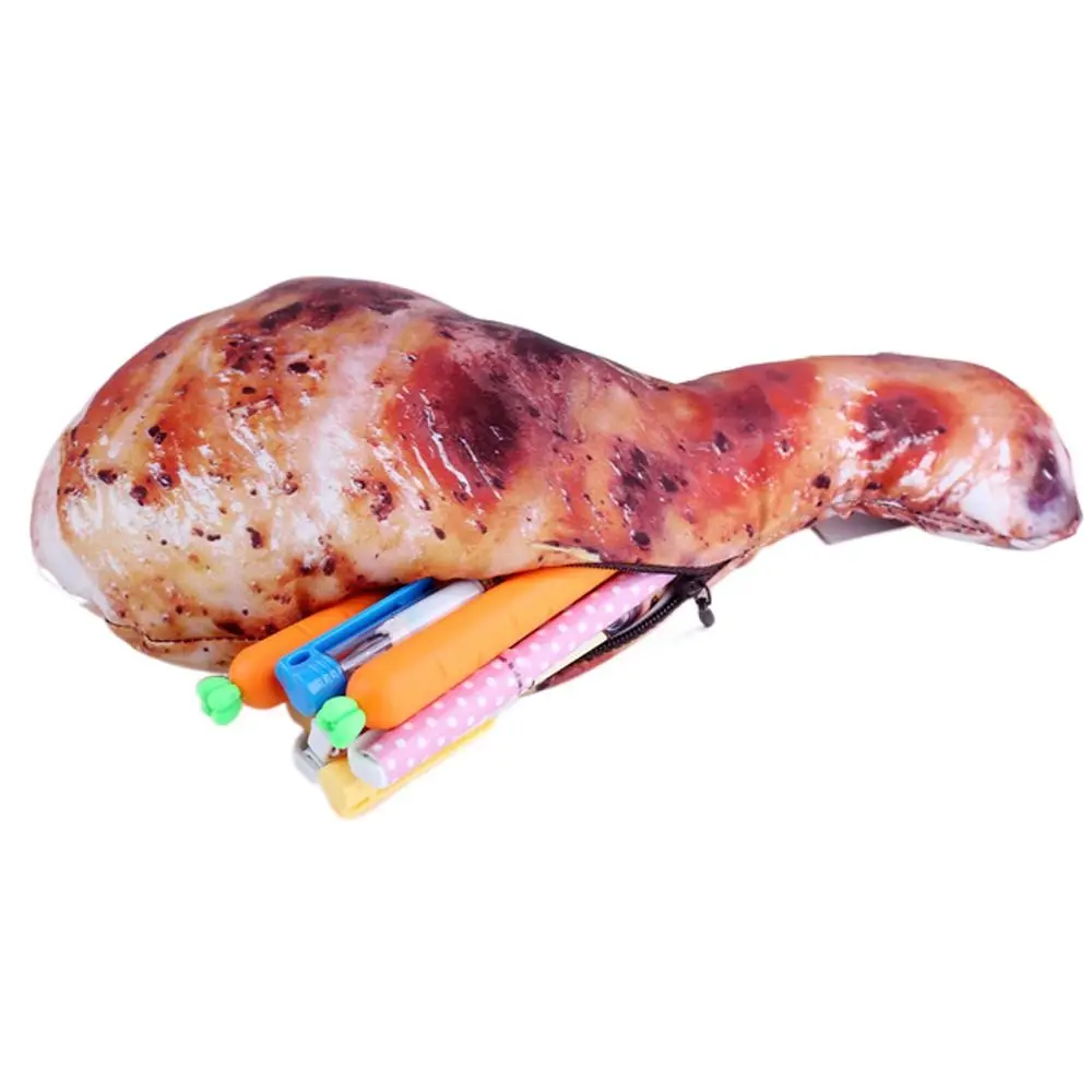 Drumstick Carp Meat Pencil Case Realistic Simulation Food Fish Shape Pen Bag with Zipper Chicken Legs Stationery Bag