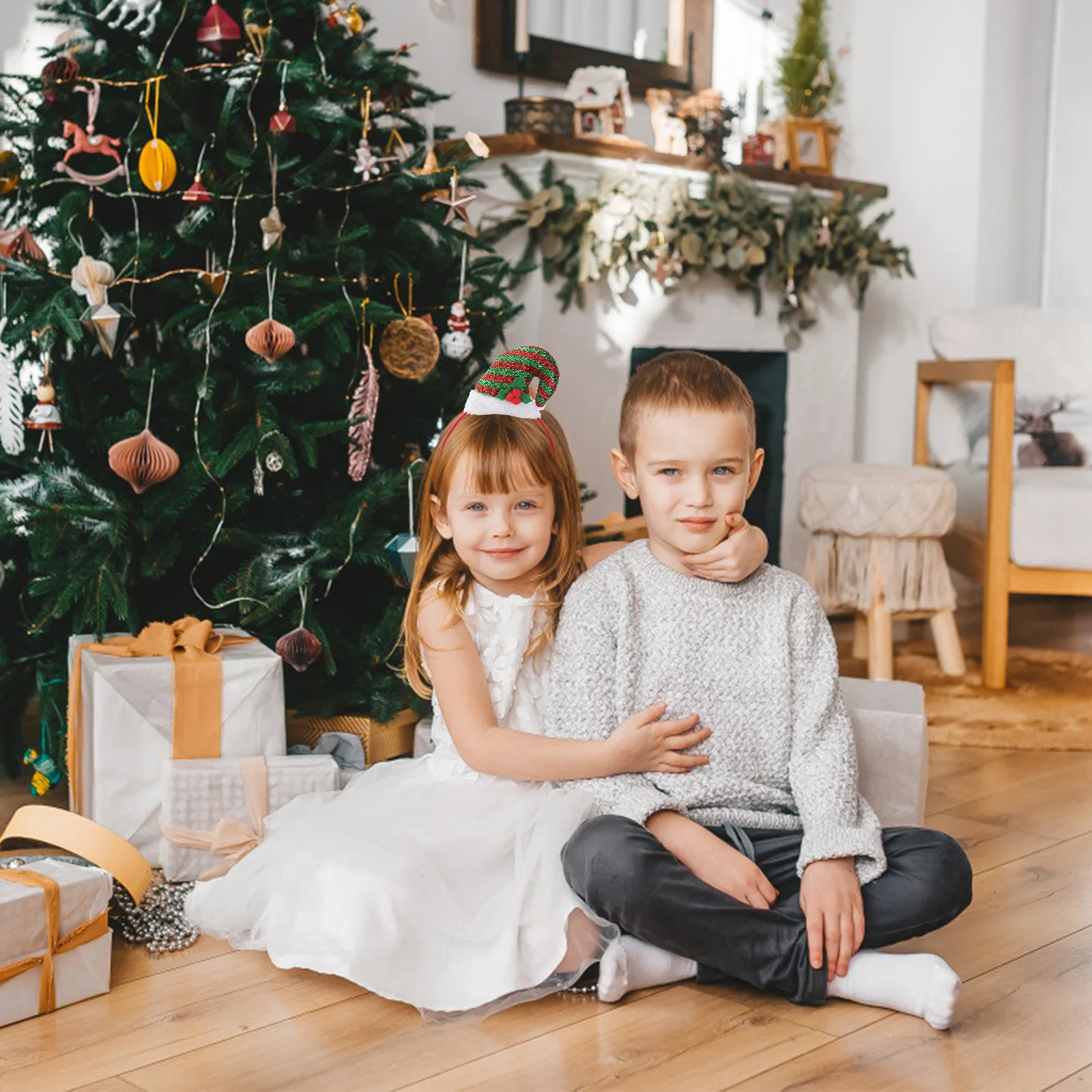 

2Pcs Christmas Hat Hair Hoop Cute Sequin Party Headband Stage Performance Photo Props Christmas Headwear Hat Headband