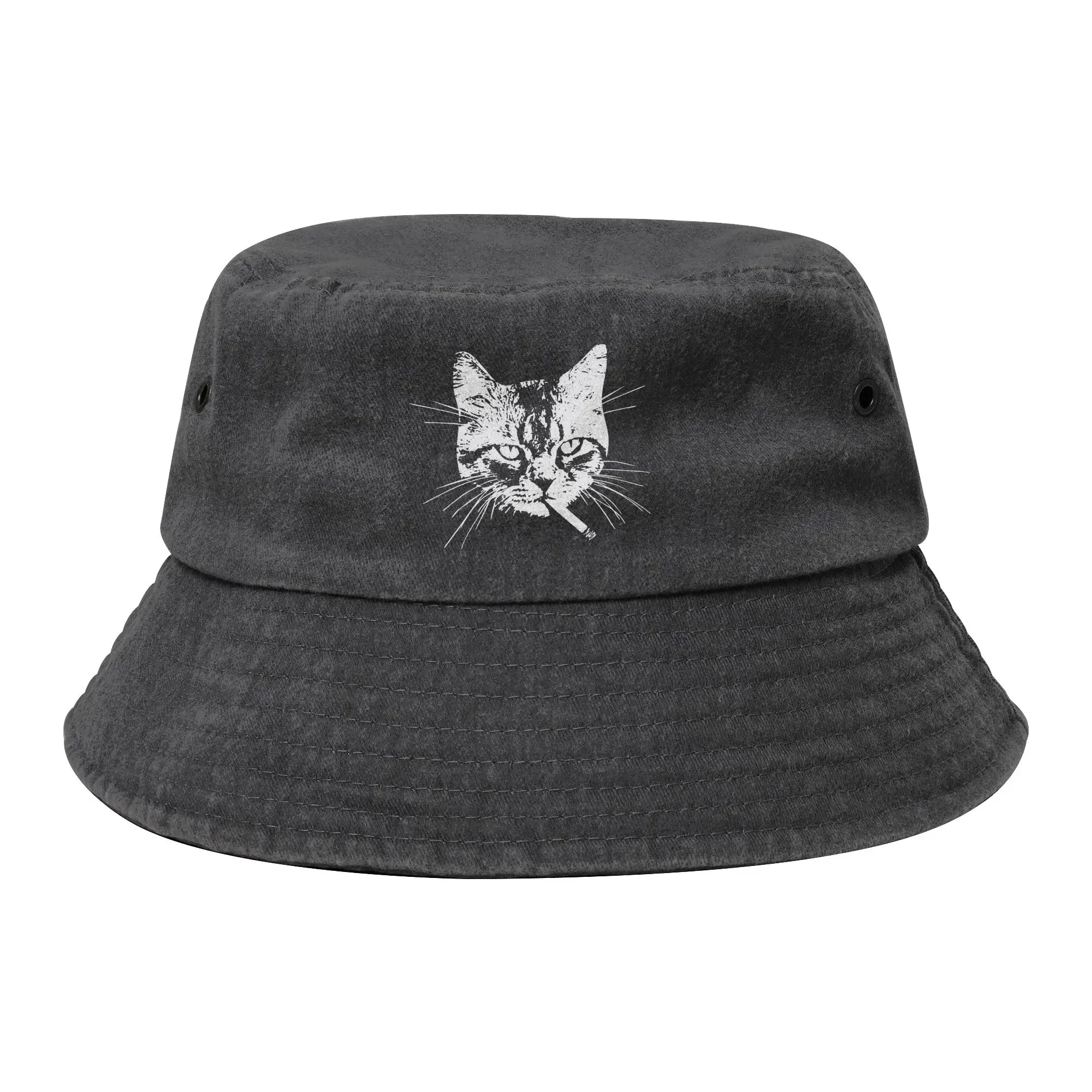 Tabby Cat Smoking Bucket Hat for Girl Vocation  Floppy Hat Unique Design Foldable for Hiking Fishing Fisherman Caps Bob