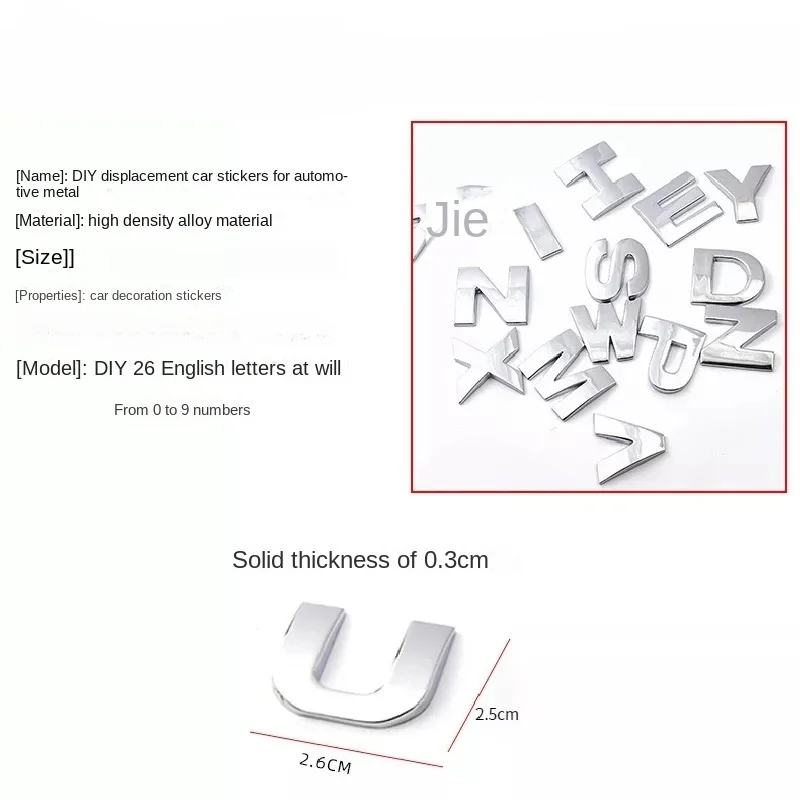 1PCS 3D Silver Chrome Car Decals 25mm Metal Letter and Number Stickers Waterproof Exterio Alphabet for Motorcycle Accessories