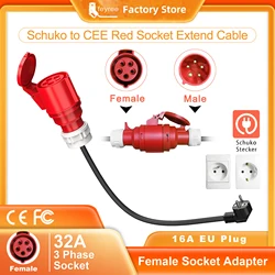 Feyree elektrikli araç şarjı Schuko fişi CEE kırmızı güç dişi fiş 5 pinli soket adaptörü 32A 3 fazlı 22KW taşınabilir şarj cihazı ile bağlayın