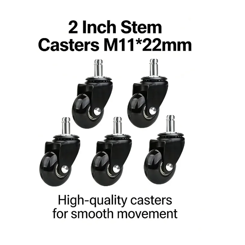 

(5 packs) 2 Inch Black PU Transparent Universal Wheel Snap Spring Caster Furniture Office Chair Strong Load Bearing
