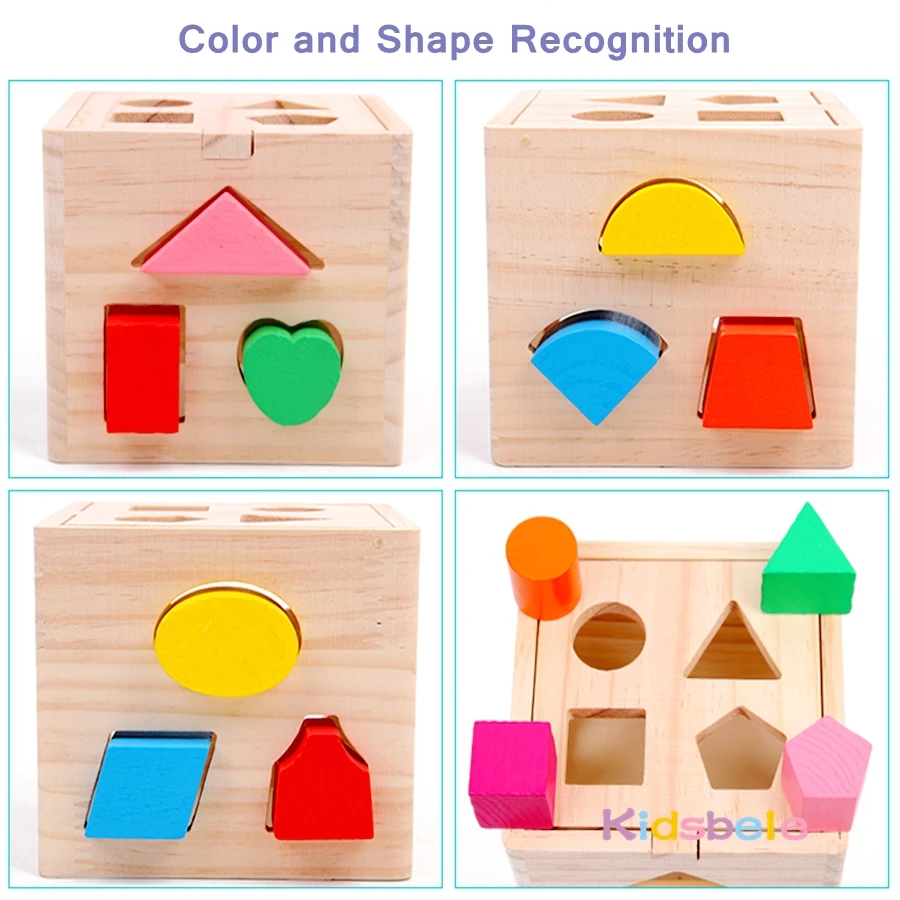 Holz 13/16 Löcher Farbe & Form Passende Sortierer Box Montessori Sinnes Spielzeug Lernen Geometrische Block Passende Spiel für Kleinkind