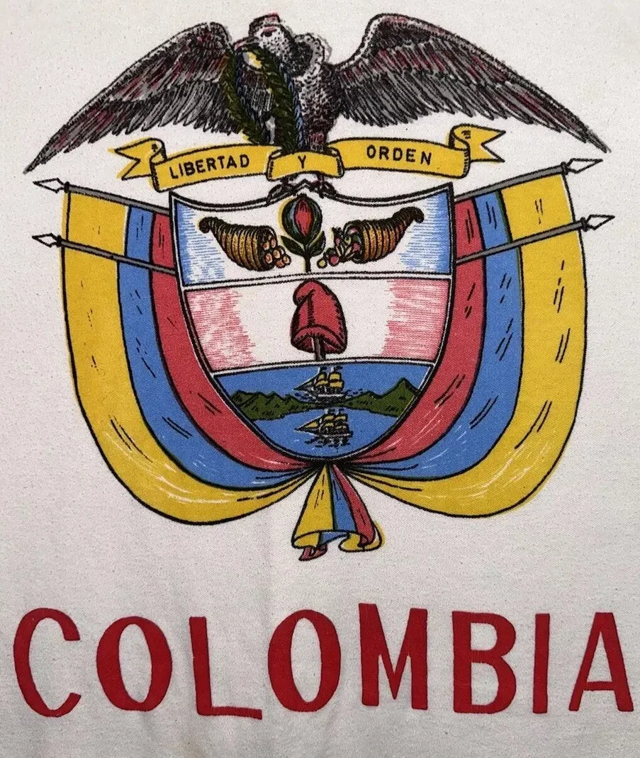 Vintage años 80 ~ Camiseta con escudo de armas Columbia grande 22”x25,5” RARO