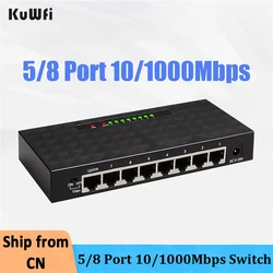 KuWFi Gigabit Ethernet Switch 5/8Port High Fast RJ45 Hub Internet Splitter Smart Switch Ethernet Network Switch 10/100/1000Mbps