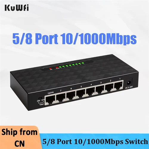Conmutador Ethernet Gigabit KuWFi, concentrador RJ45 de alta velocidad de 5/8 puertos, divisor de Internet, interruptor inteligente, interruptor de red Ethernet de 10/100/1000Mbps