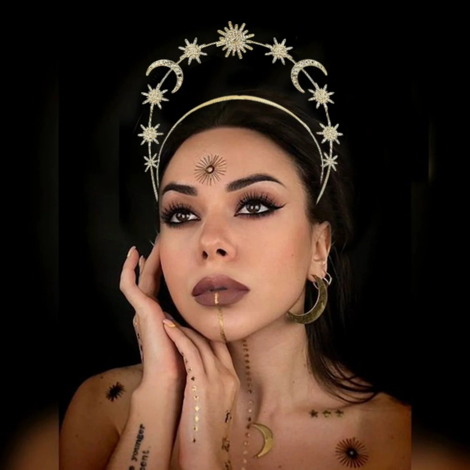 

1PC Sun Moon Star Headband For Women Rhinestone Celestial Hair Hoop Goddess Halo Tiara Fashion Hair Accessory For Wedding Party