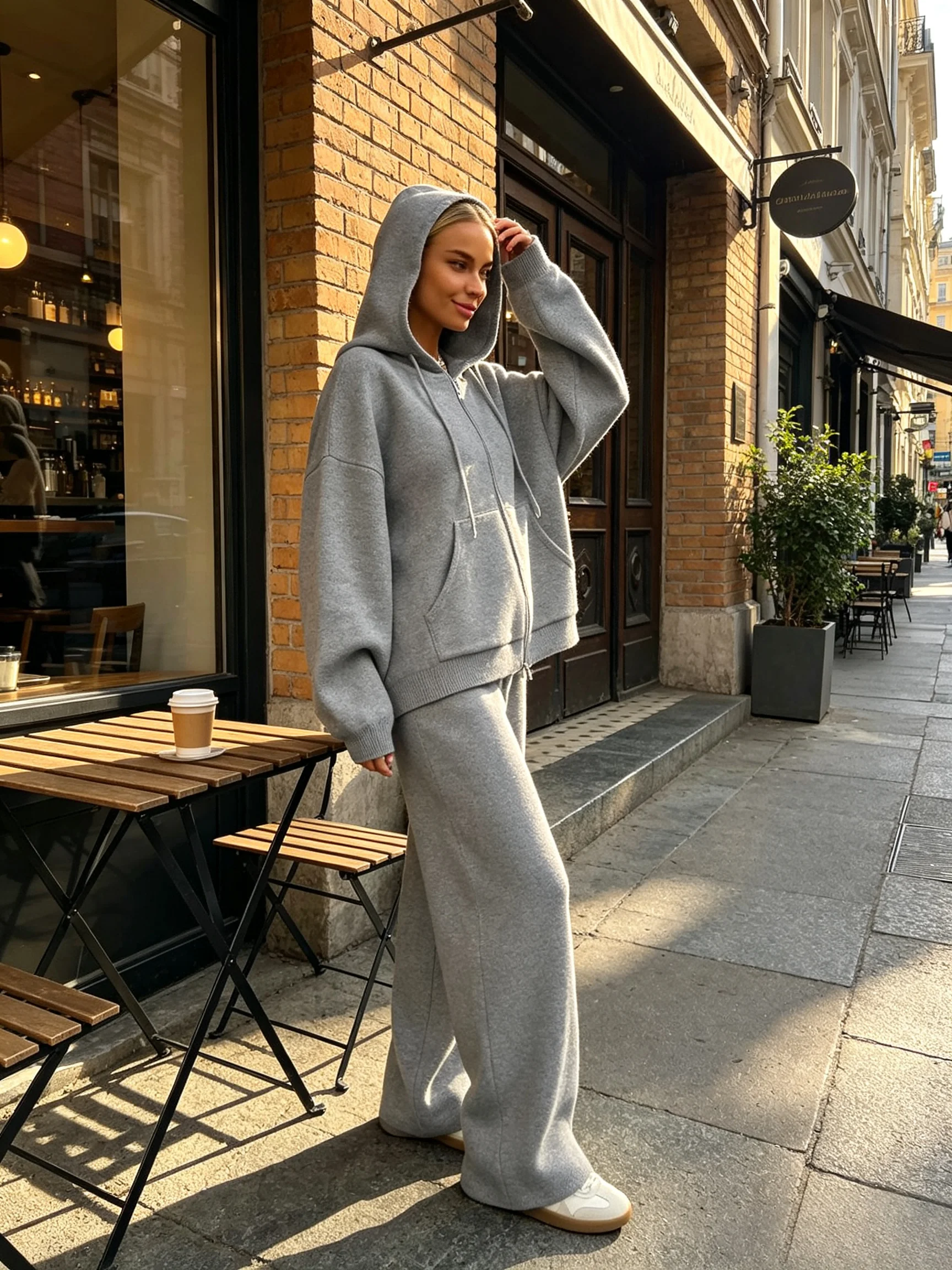 Bornladies Women's Casual Two-piece Soft 2026 New Series Zipper Top and Pants Set for Daily Street Side Autumn and Winter Wear