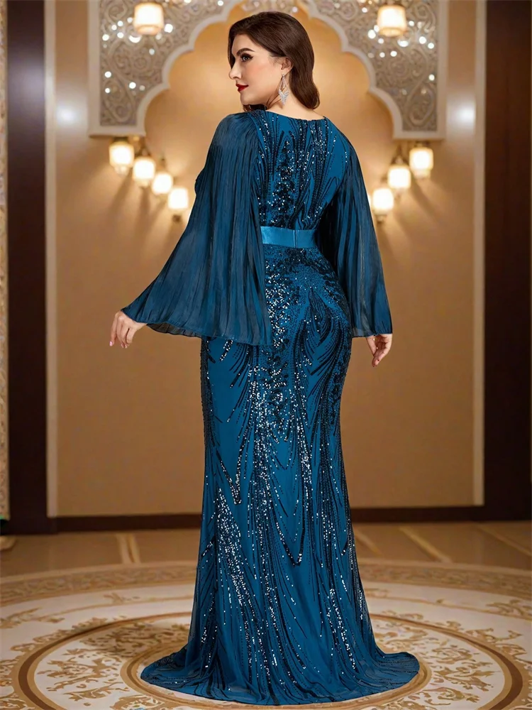 Lucyinlove Plus Size Luxus-Abendkleider mit Pailletten und langen Ärmeln, schmal geschnitten, für Damen, elegante Meerjungfrau-Formelle Party-Cocktailkleider – Detail 8