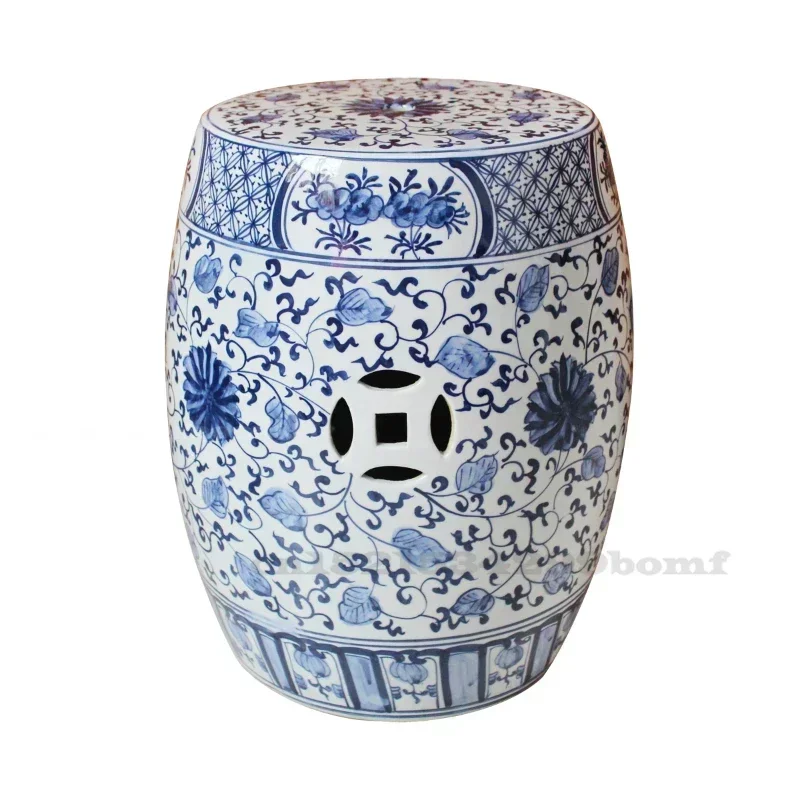 Chinese Hand-painted Blue and White Porcelain Stool, Antique Bathroom Stool, Home Hotel Ceramic Dressing Stool, Height 45cm