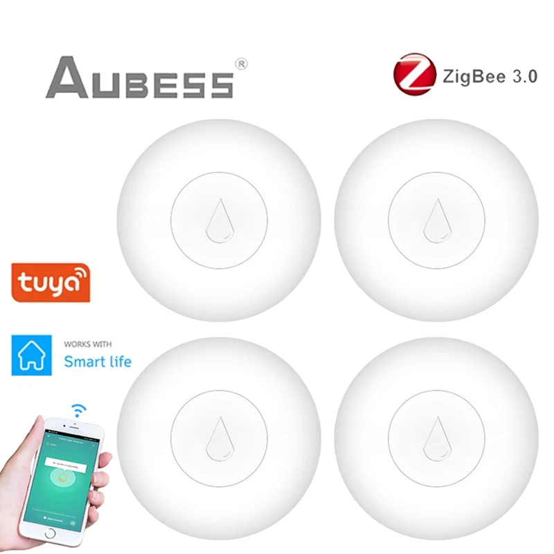 

Aubess Tuya ZigBee Water Leak Detector APP Remote Monitoring Flood Sensor Water Leakage Alarm Work With Zigbee Gateway SmartLife