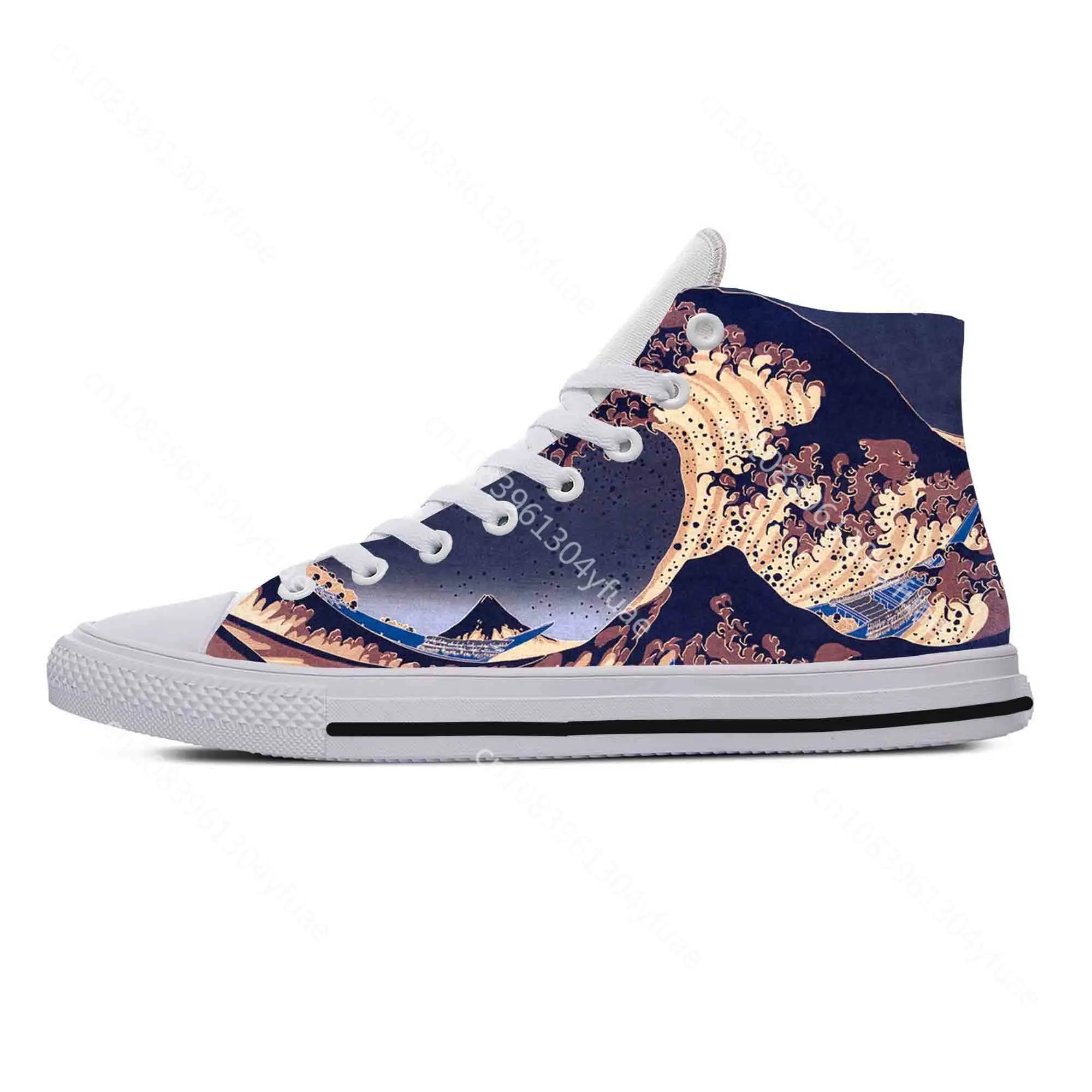 Japanese Anime Cartoon Great Wave Off Kanagawa Casual Cloth Shoes High Top Comfortable Breathable 3D Print Men Women Sneakers