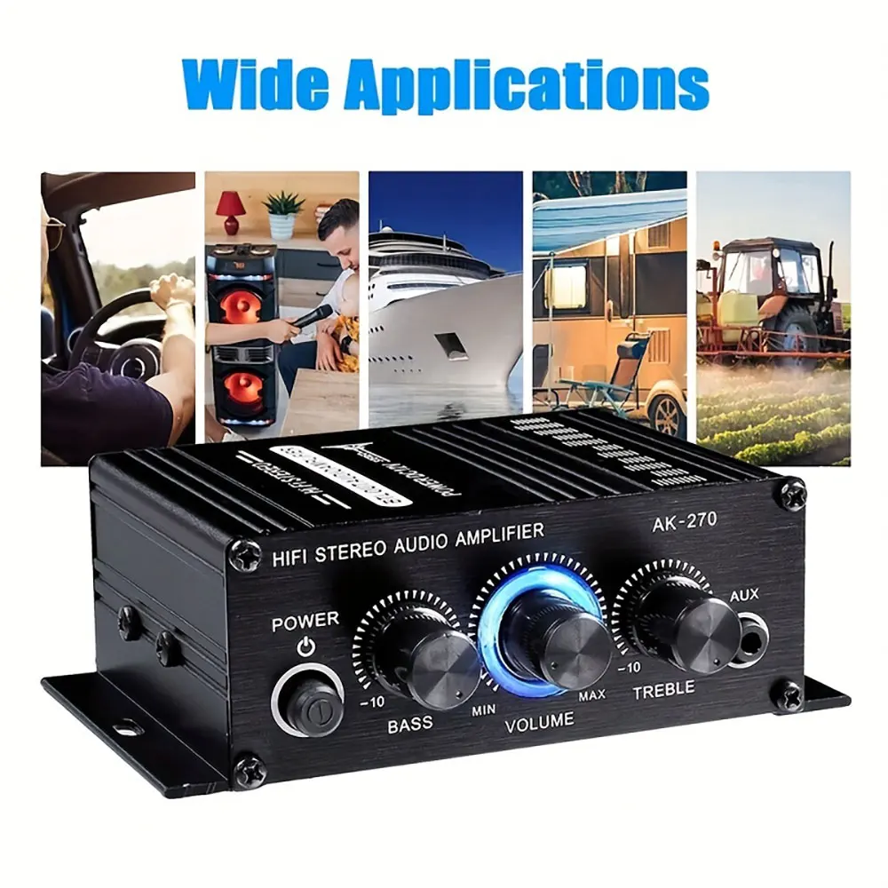 Mini Car Amplifier 2-Channel Home Cinema Sound System 12V Stereo Bass Treble 3D Stereo Audio Amplifier for Vehicle