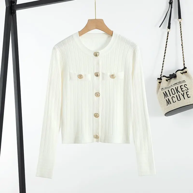 Women Cropped Cardigans Autumn Winter Pullover Solid Buttons Korean Fashion Sweet Sweaters 2026 Elegant Long Sleeve Knitted Tops