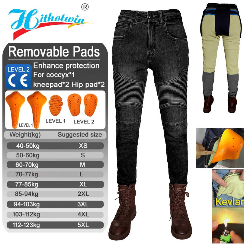 Women Motorcycle Jeans Kevlar Riding Pants Protective Touring Gear Aramid Fiber Motocross black