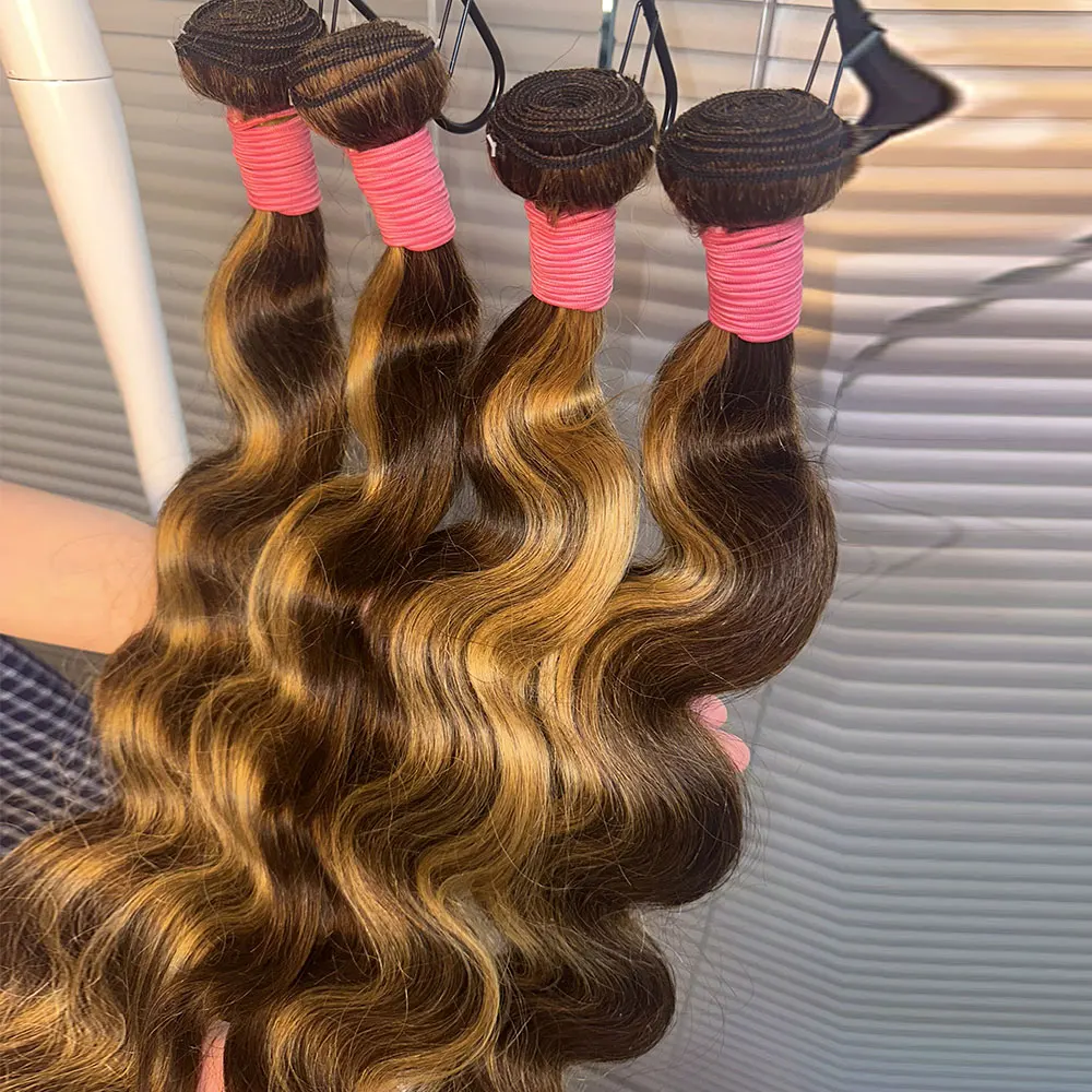 16A 30 32 Inch Highlight Ombre Body Wave Bundles Human Hair 2 3 4 PCS Unprocessed Brazilian Colored Weave Raw Hair Wet And Wavy Human Hair Bundles Extensions