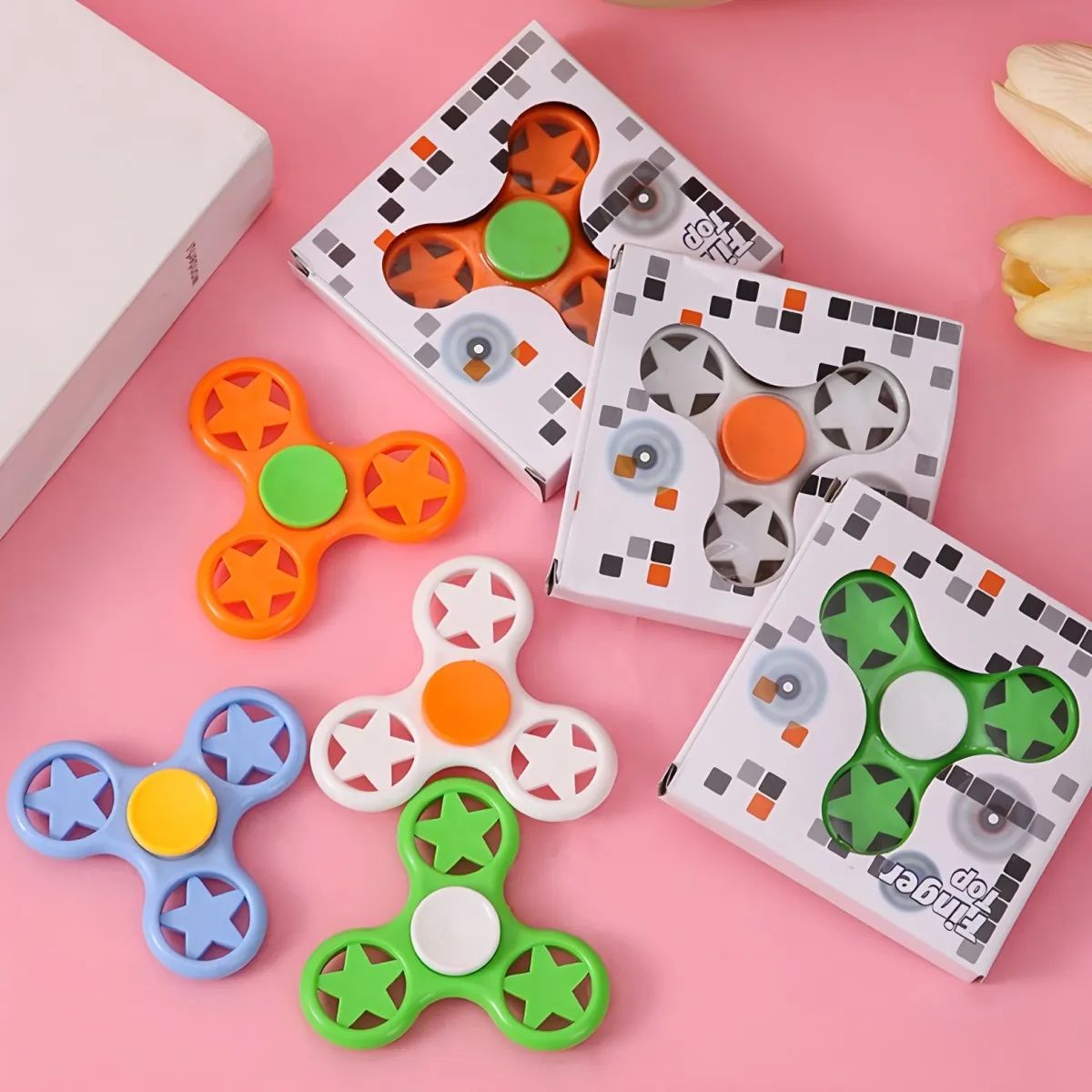 5個入り カラフルな紙箱 フィジェットトイ - ストレス解消 パーティーゲーム フィンガースピナー - 楽しい回転トップ遊び 子供と大人向け