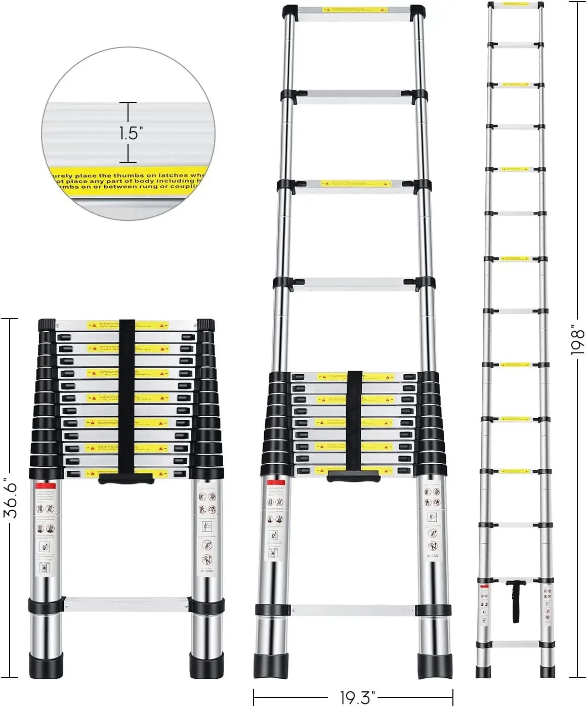 Échelle télescopique d'extension 16.5 pieds, échelle télescopique pliante en alliage d'aluminium avec mécanisme de verrouillage, pliable et polyvalente