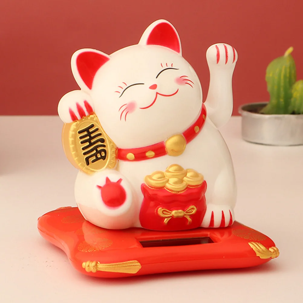 

Solar Luck Cat Adornment Creative Desktop Decor for Home Office Study Car Indoor Decoration Premium Plastic Wealth Cat