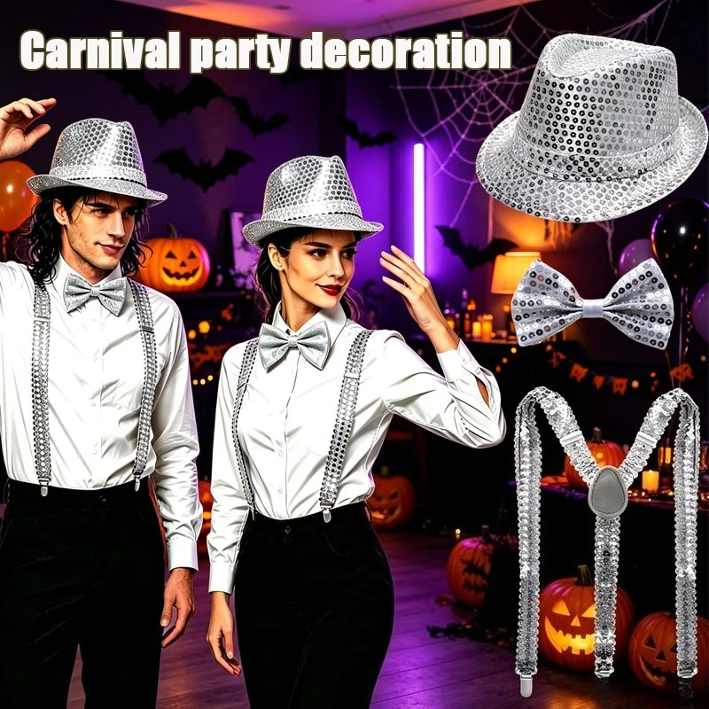 1-2Sets Carnival Sequin Top Hat Multicolor Reversible Glitter Fancy Hat for Halloween Disco Party Stage Cosplay Jazz Prop