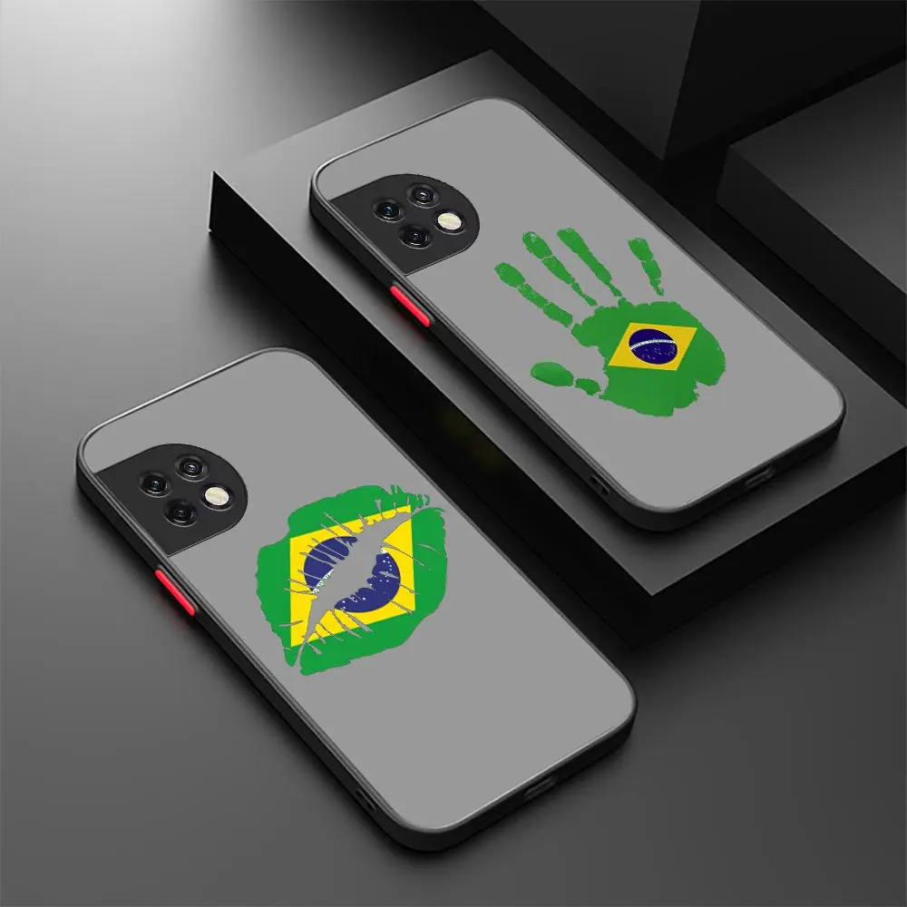 Brazil Brazilian Flags Emblem Matte Clear Case for Oneplus 10 9 8T 8 7 7T 6 6T 5 5T PRO NORD CE 2 N10 N100 5G Black Cover Coque