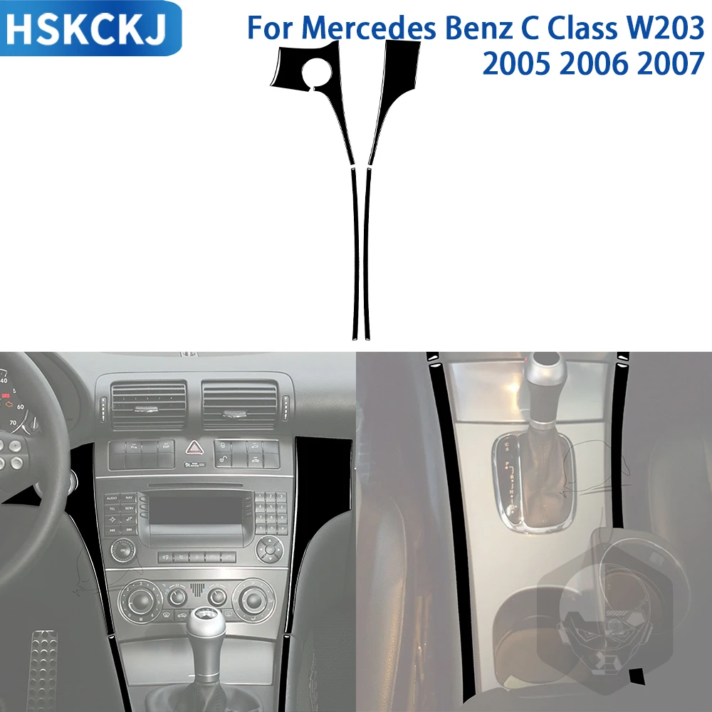 

For Mercedes Benz C Class W203 2005 2006 2007 Black Plastic Accessories Car Interior Center Control Two Side Strips Trim Sticker