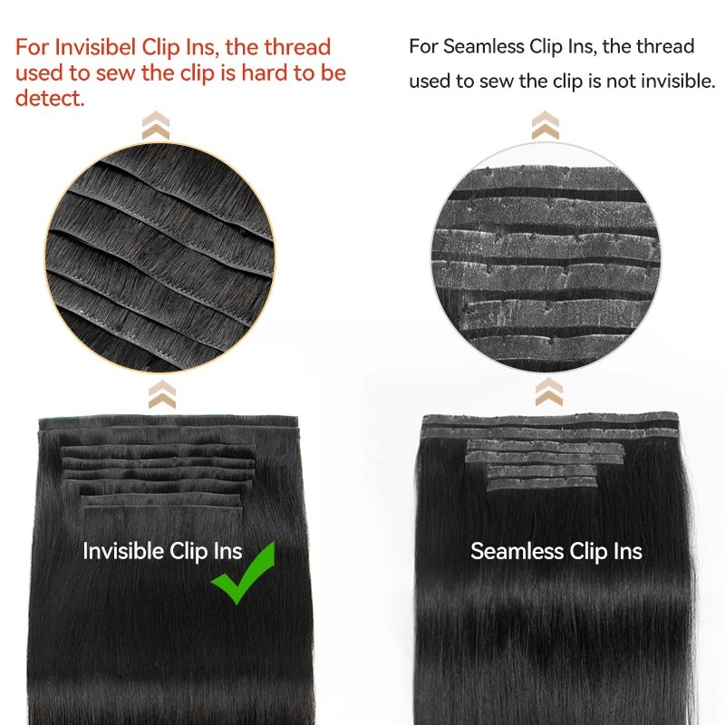 # 4 braune, eingespritzte PU-nahtlose Clip-on-Haare, unsichtbare Clip-Ins, Echthaar-Maschine, Remy, 7 Stück, 100–120 g, 61 cm, unsichtbare Haarspangen – Detail 5