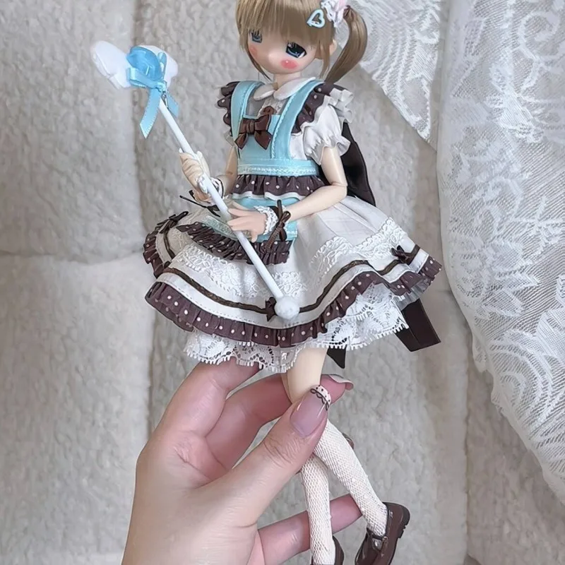 Cute Sweet Lace Doll Clothes 6 Pieces Set Dress Apron Kerchief Wrist Sleeves Underskirt Vintage Style for 1/6 BJD Doll Costume