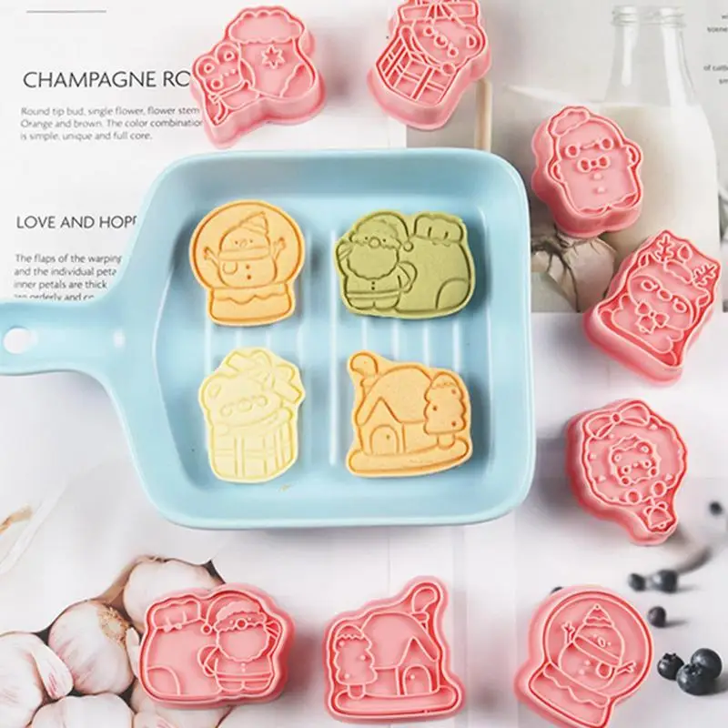 Christmas Cookie Cutter Set 8X Fondant Cutter Mould 3D Christmas Baking Mold Set Cake Mold Pastry Cutter Mold For Candy