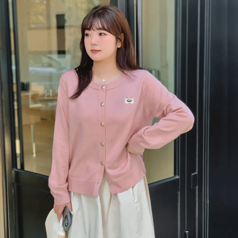 2024 Spring Round Neck Embroidered Top Women's Coat Loose and Versatile Knitted Cardigan