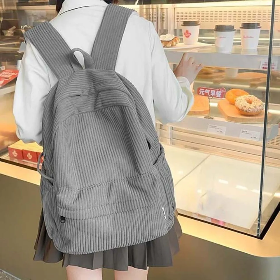 Corduroy Backpack Large Capacity Daypack Lightweight Casual Mori Style Amazon.com: Meyaus Women Large Solid Color Corduroy Backpack  main image 2