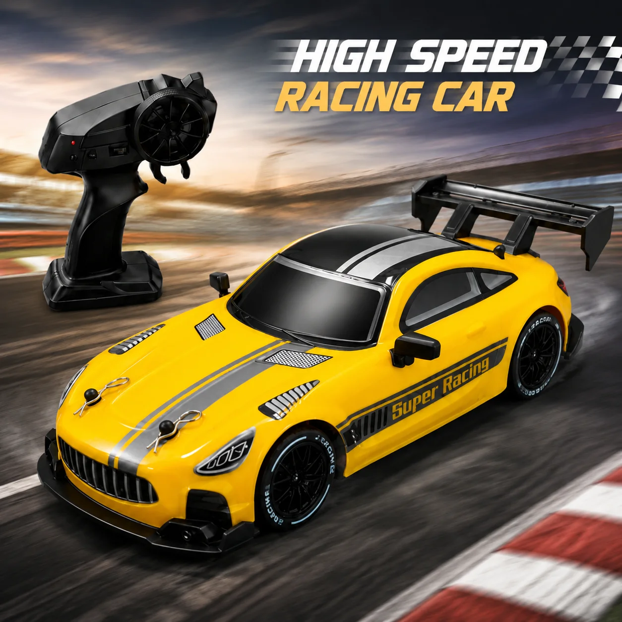 RC Racing Car 20km/h High Speed, 1:24 Scale Precision Control, LED Light Effect With Cones, Boys Indoor Drift Toy Car