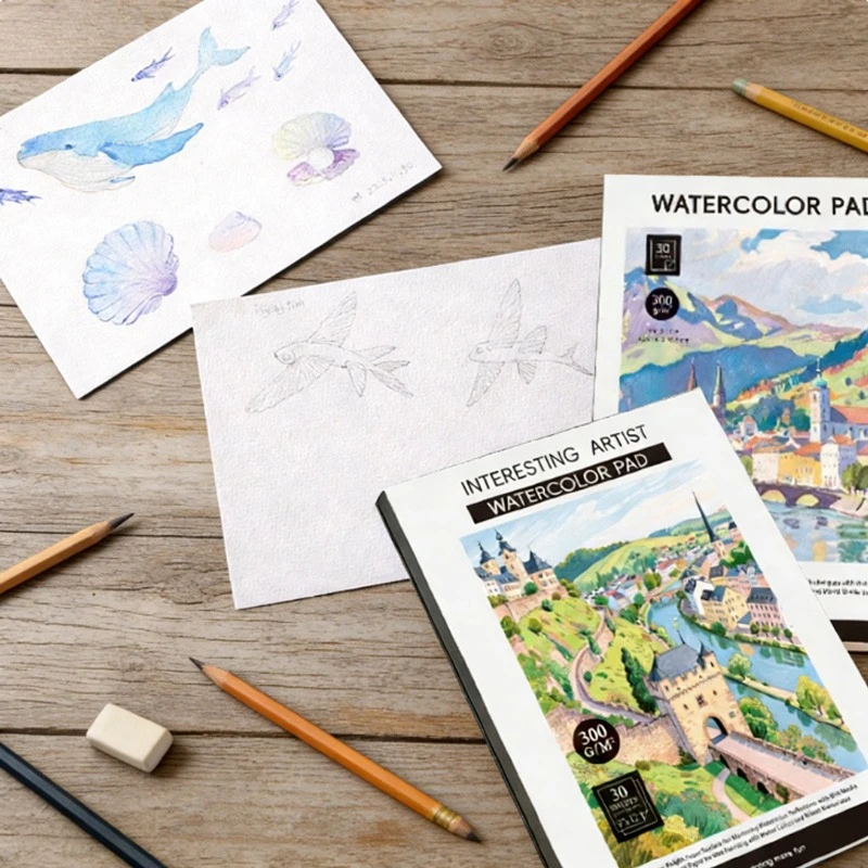 A4 Sketchbook 30 Sheets/60 Pages 300gsm Thickened Paper Not Easy Penetrate Ink for Watercolor Outdoor Sketching Art Creation