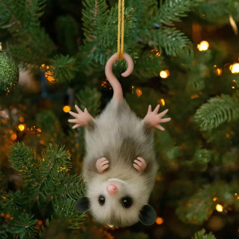 Fun Car Pendant Hanging Ornament Realistic Animal Upside-Down Opossum Rearview Mirror Hanging Decor Accessories