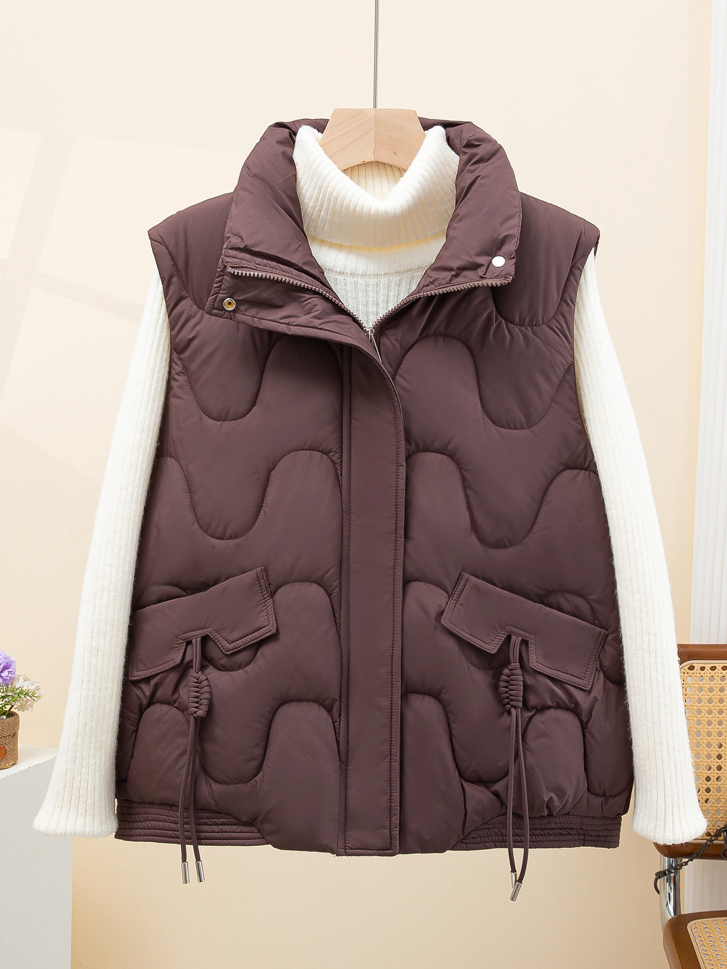 Vrouwen ort down Katoenen Vest 2025 Nieuwe Herfst Winter Thiened Sli Losse Kleine Maat Bovenkleding Rits Splice ket