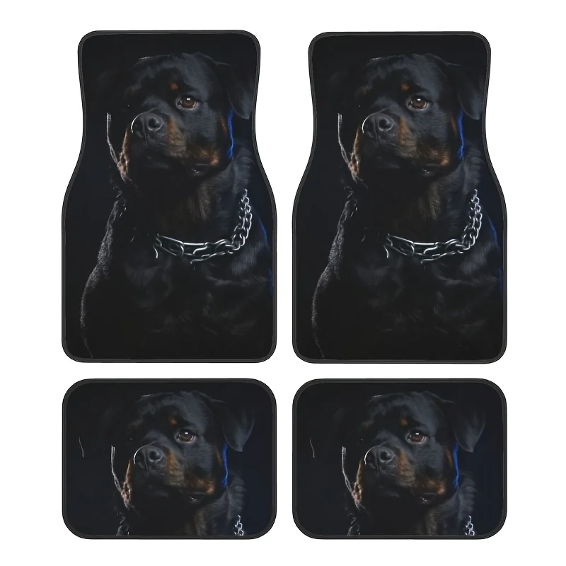 

4pcs Rottweiler Car Floor Mats - Non-Slip Bottom, Durable All-Weather Protection, Easy-Clean Polyester Material, Suitable For Ca