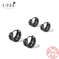 Punk Hiphop Rock Round Double Layer Hoop Earrings For Women Jewelry 925 Sterling Silver Black Unisexual Girl&Men Twin Ear Circle