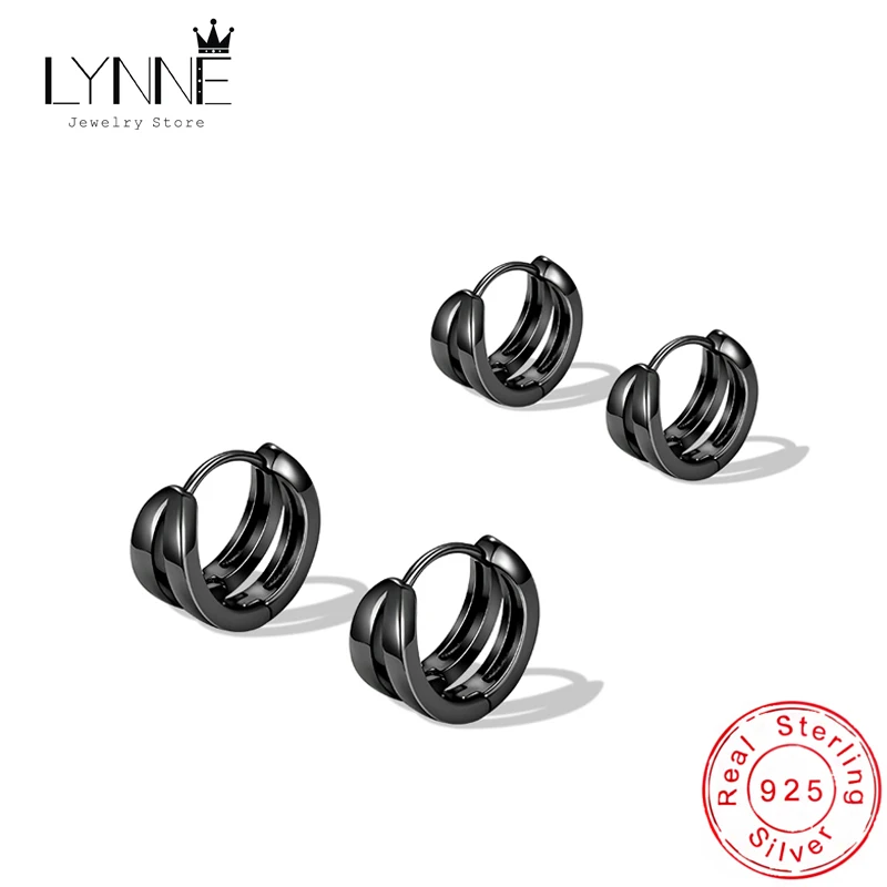 Punk Hiphop Rock Round Double Layer Hoop Earrings For Women Jewelry 925 Sterling Silver Black Unisexual Girl&Men Twin Ear Circle