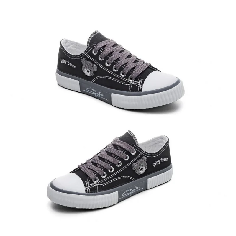 2024 spring new bear canvas shoes female students Korean version breathable all casual board shoes large size cookie shoes image 3