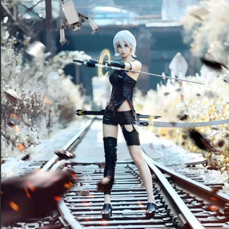 لعبة NieR: Automata A2 أزياء تنكرية بدلة معركة سوداء مثيرة من البولي يوريثان شورتات للنساء والفتيات فستان حفلات الكرنفال k;3,c'5.b;8'